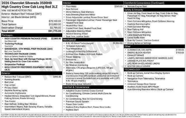 2026 Chevrolet Silverado 3500 HD High Country DRW