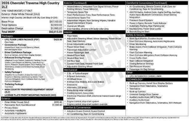 2026 Chevrolet Traverse High Country