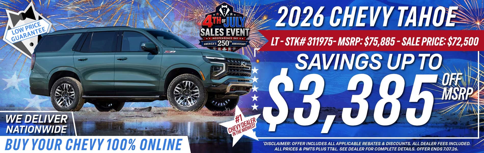 2026 Chevy Tahoe - Savings Up to $3,385 Off MSRP