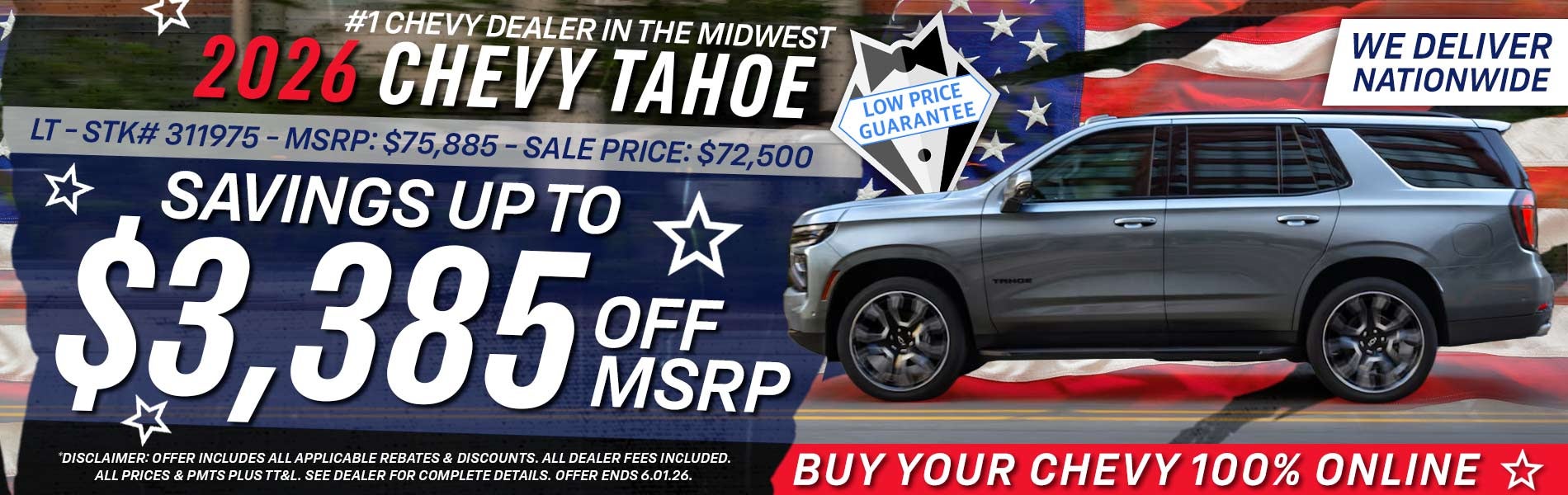 2026 Chevy Tahoe - Savings Up to $3,385 Off MSRP