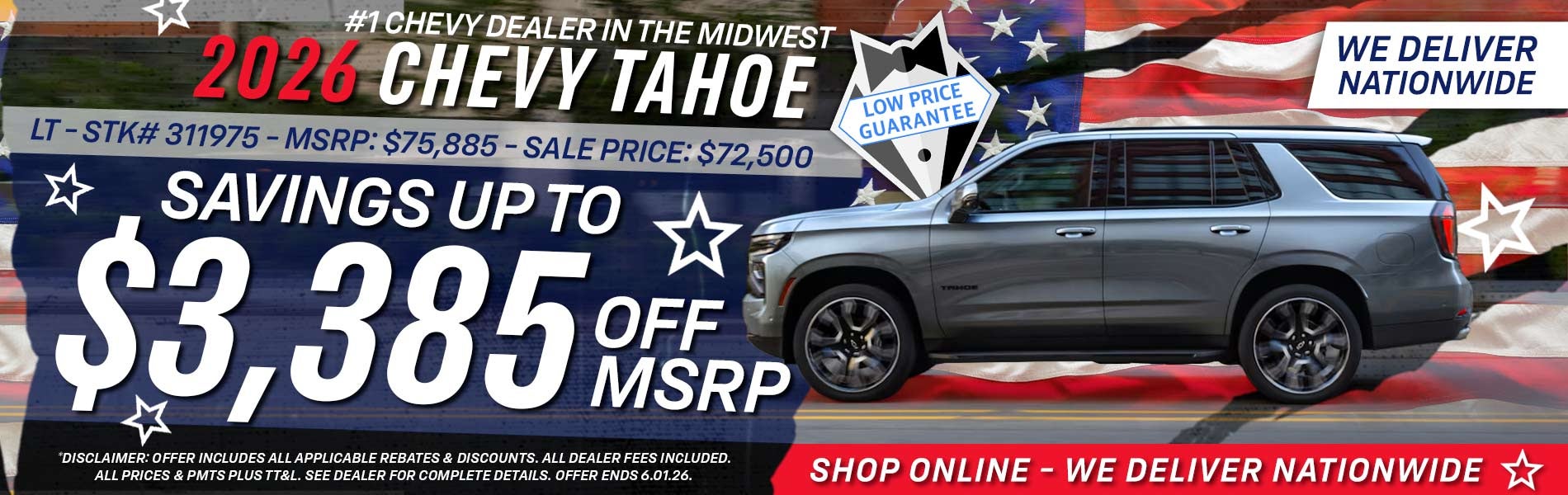 2026 Chevy Tahoe - Savings Up to $3,385 Off MSRP