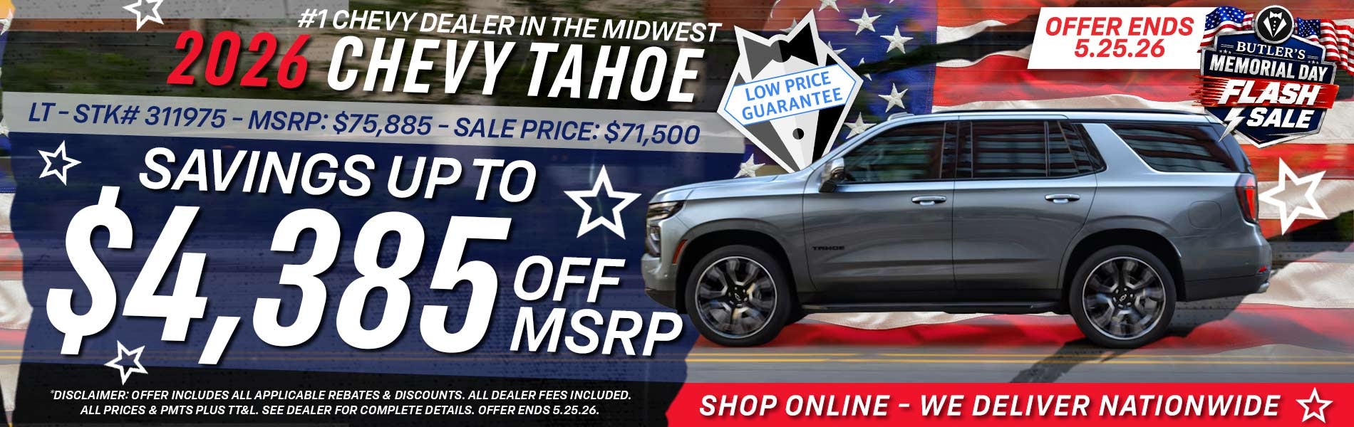 2026 Chevy Tahoe - Savings Up to $4,385 Off MSRP